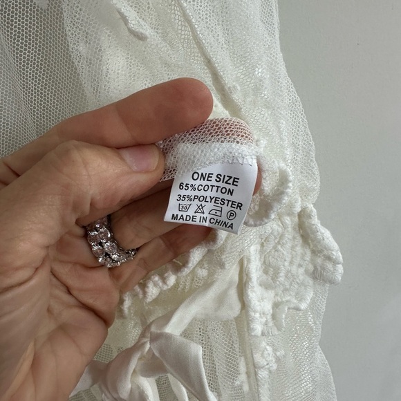 White Lace Mesh Kimono Fairycore Boho Cottagecore Sheer Robe Duster Coverup - Picture 2 of 4